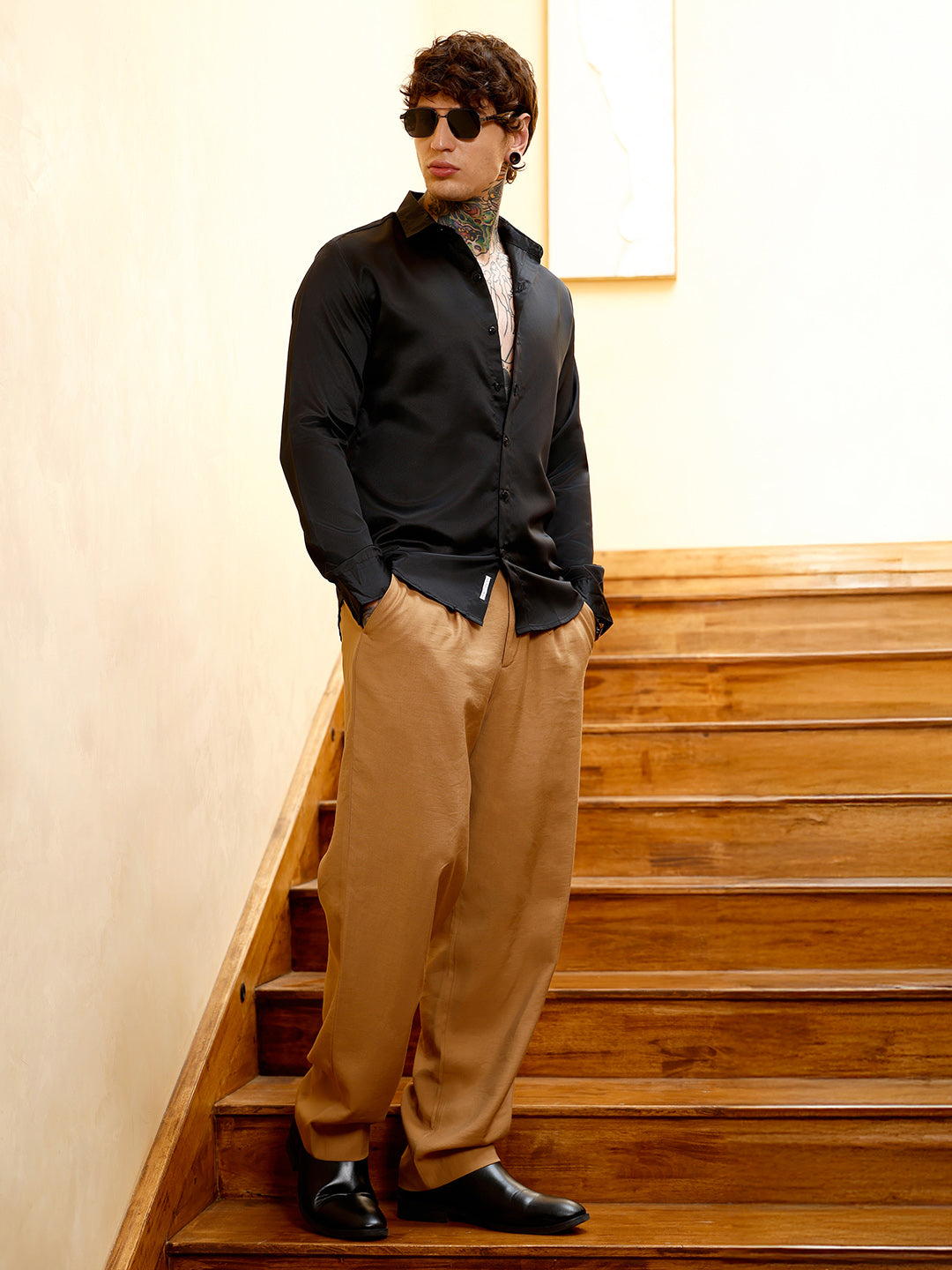 Solid-Satin Regular Shirt