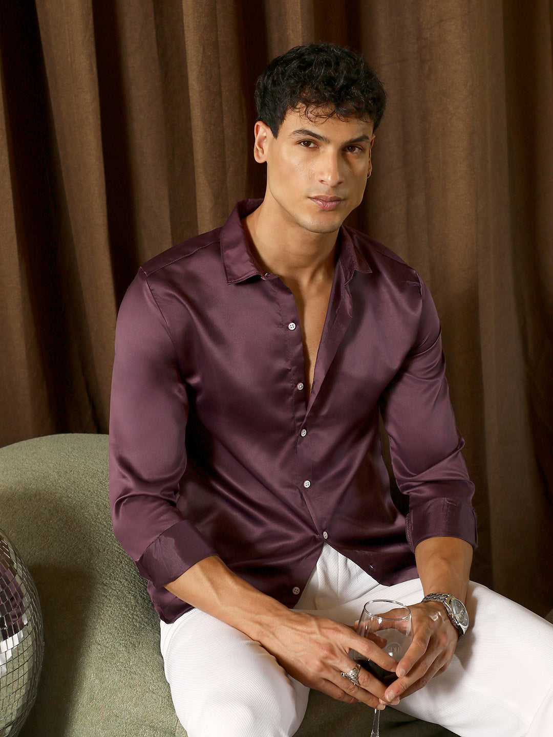 Solid-Satin Regular Shirt