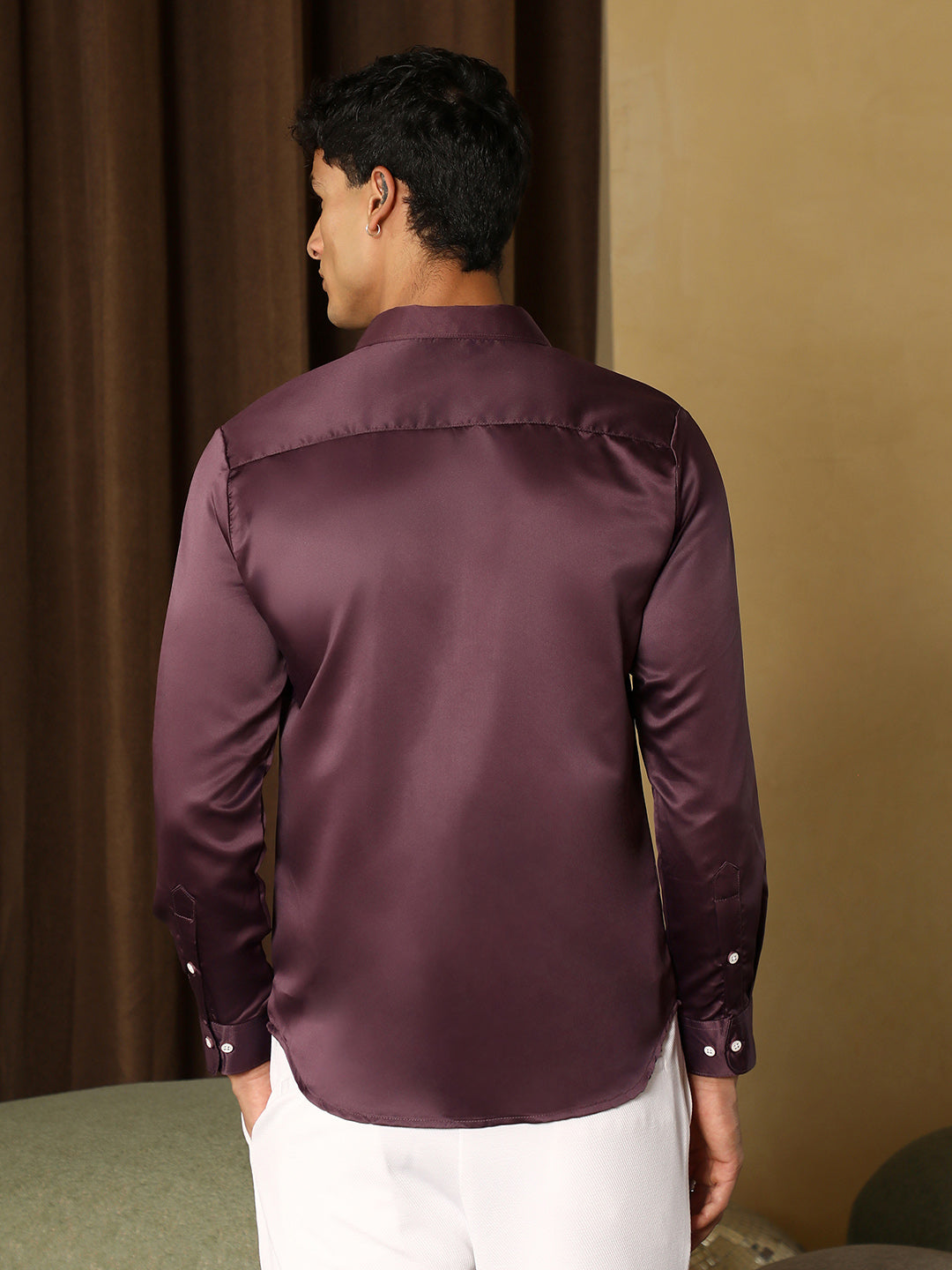 Solid-Satin Regular Shirt