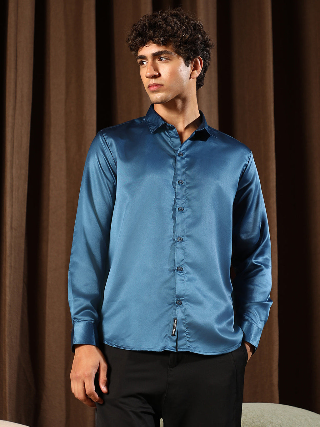 Solid-Satin Regular Shirt