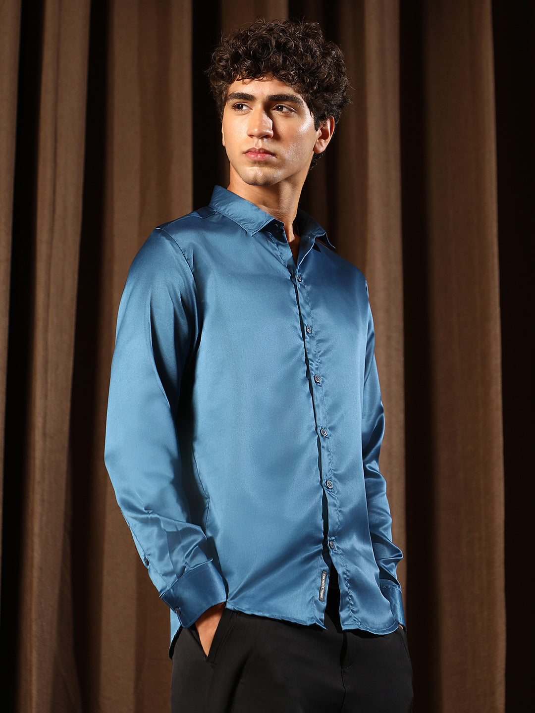 Solid-Satin Regular Shirt