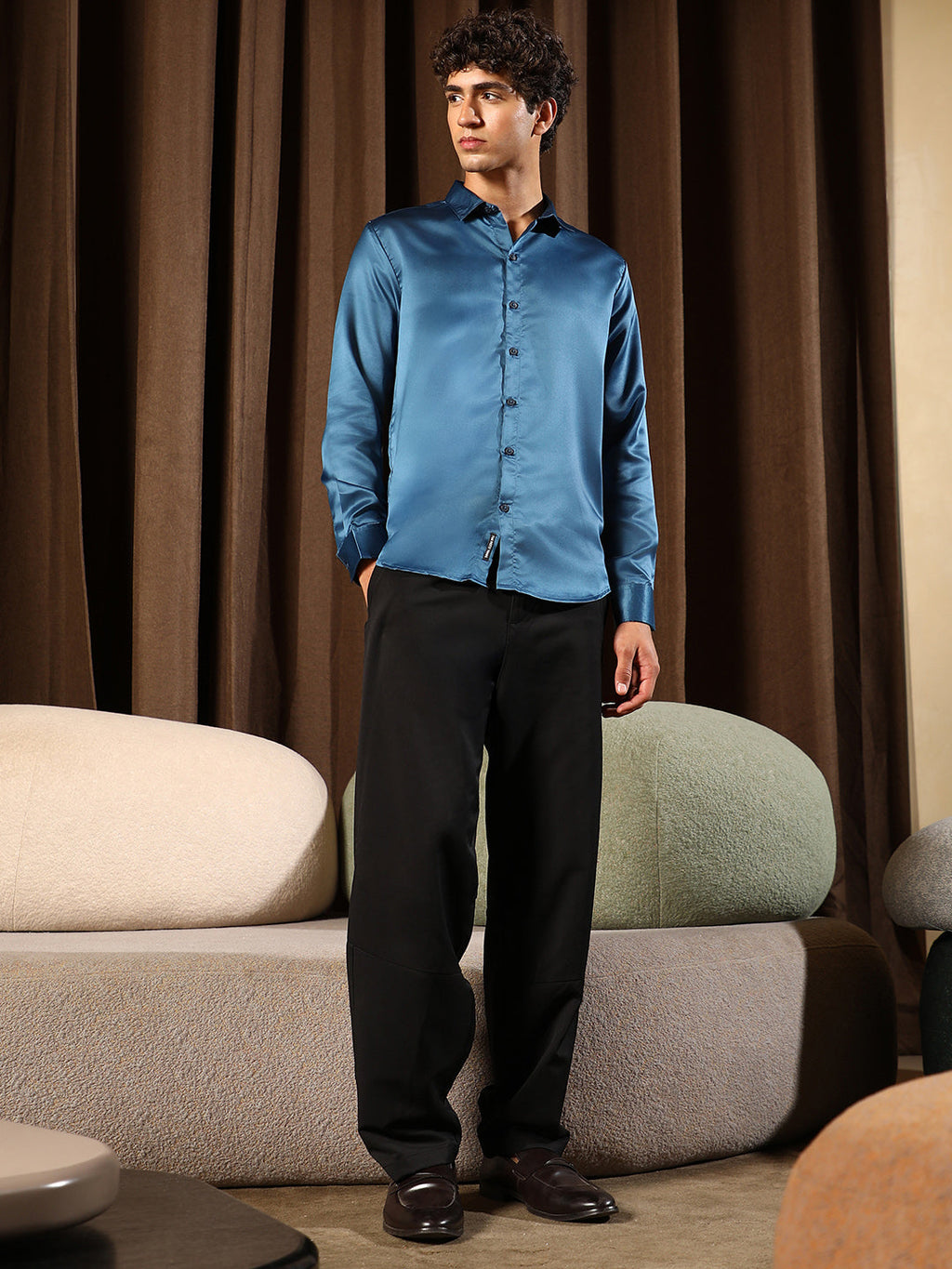 Solid-Satin Regular Shirt