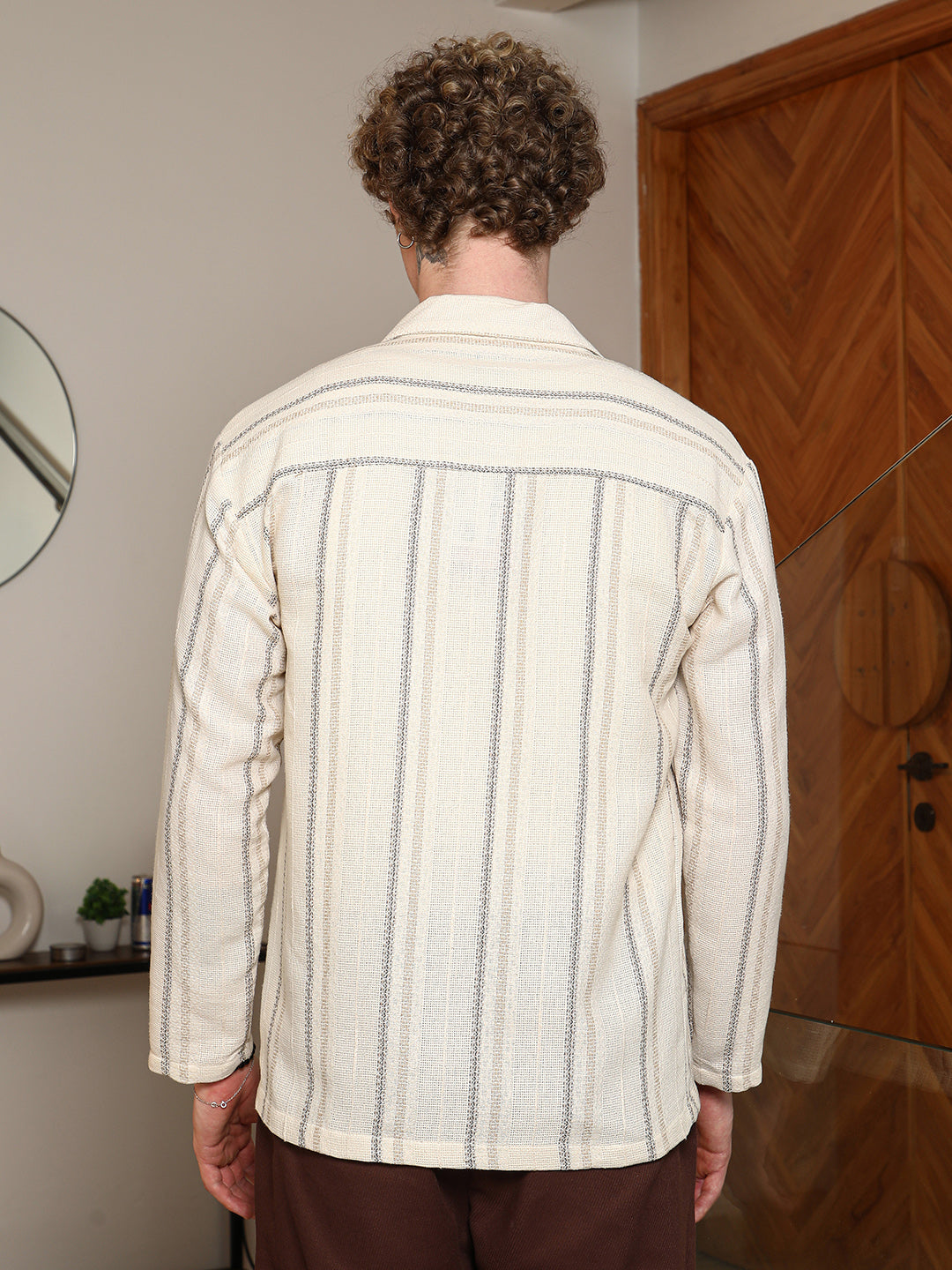 Striped Cotton Cuban Collar Shirt