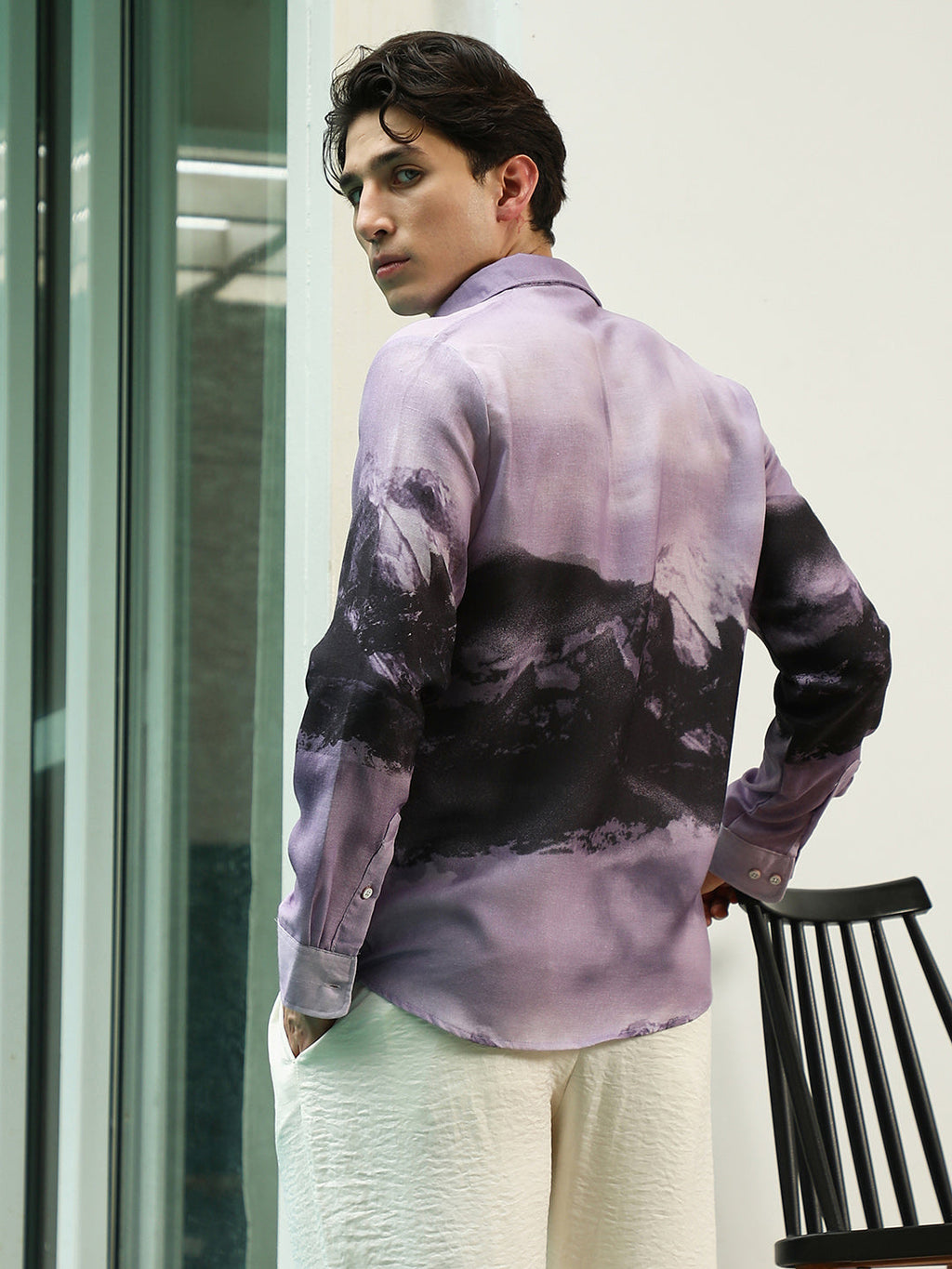 Purple Floral Printed Rayon Shirt With Spread Collar