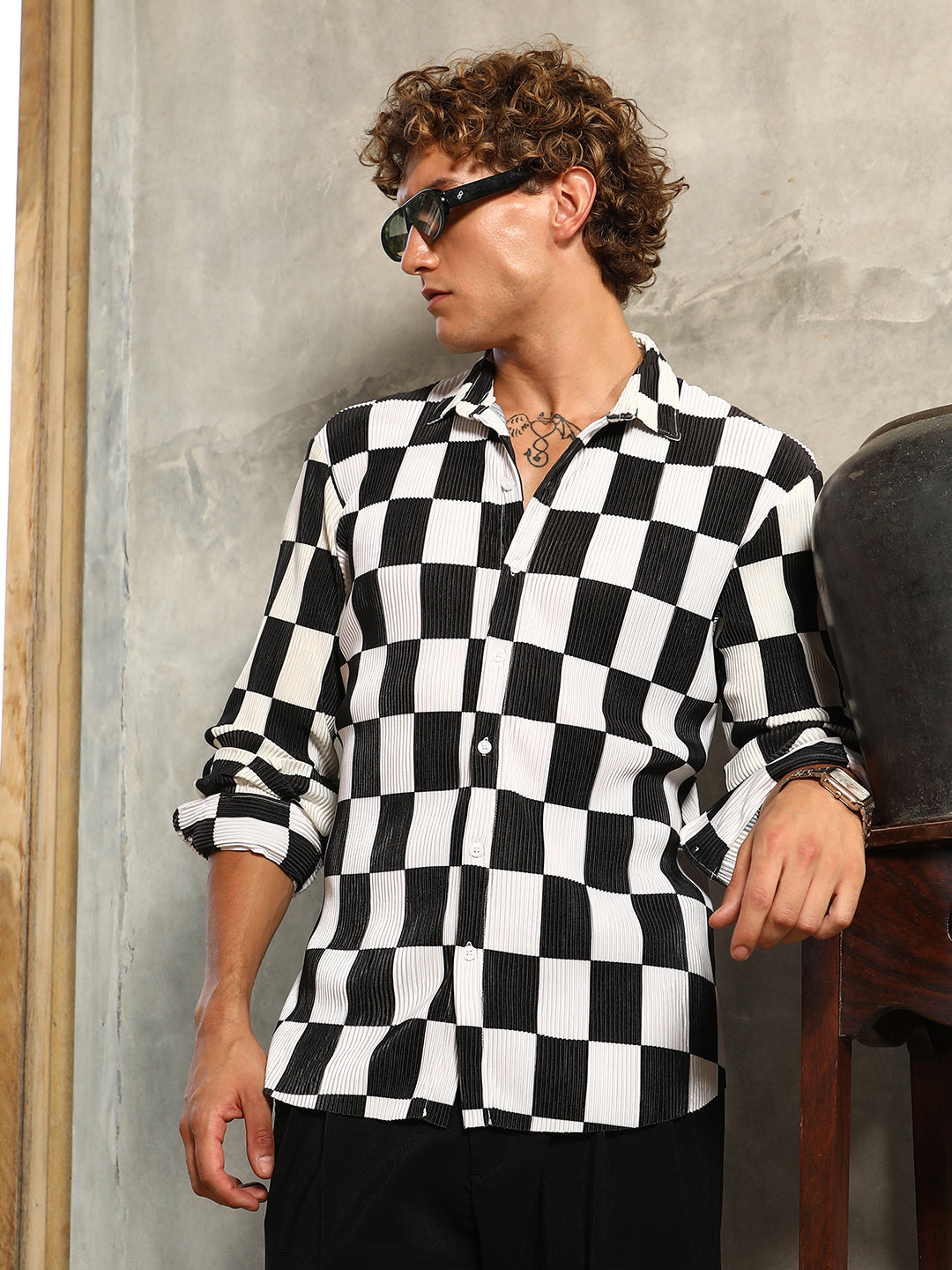 Pleated-Checker Shirt