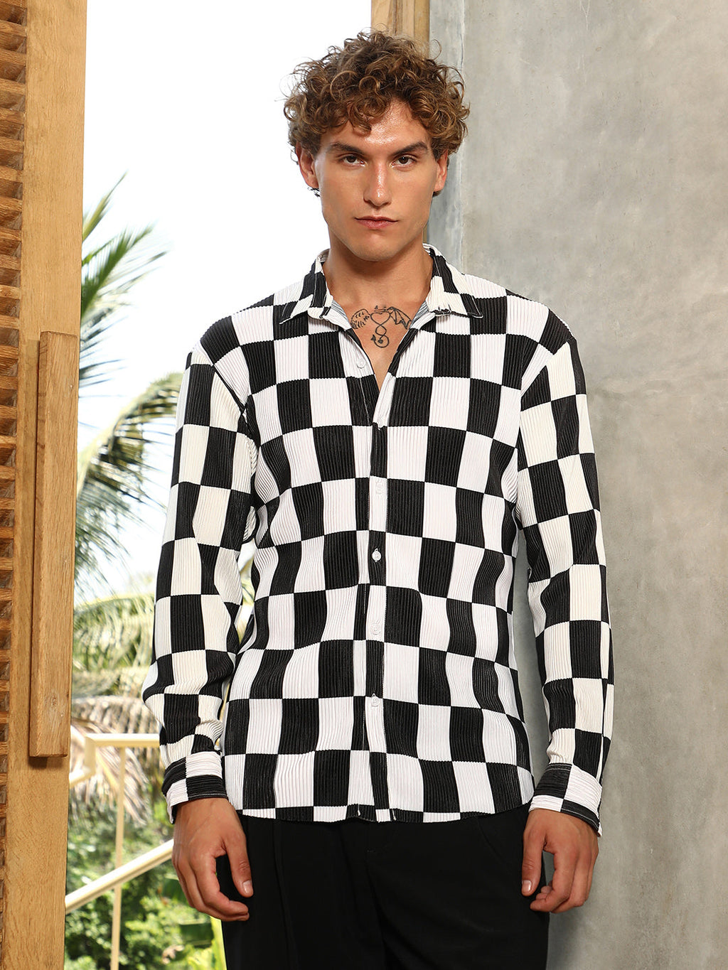 Pleated-Checker Shirt