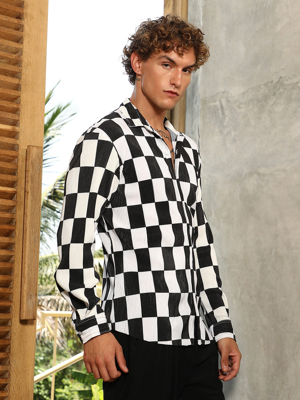 Pleated-Checker Shirt