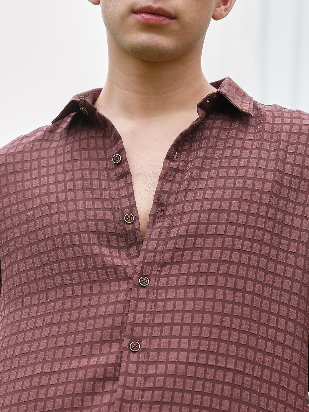 Burgundy Checkered Tailored Fit Full Sleeve Shirt