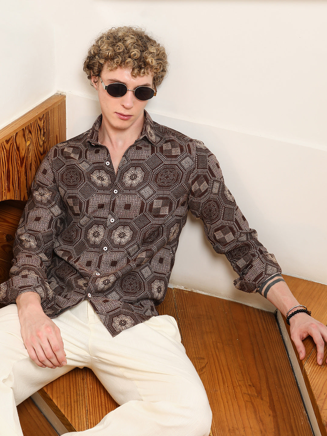 Geometric Pattern Cotton Blend Full Sleeve Shirt