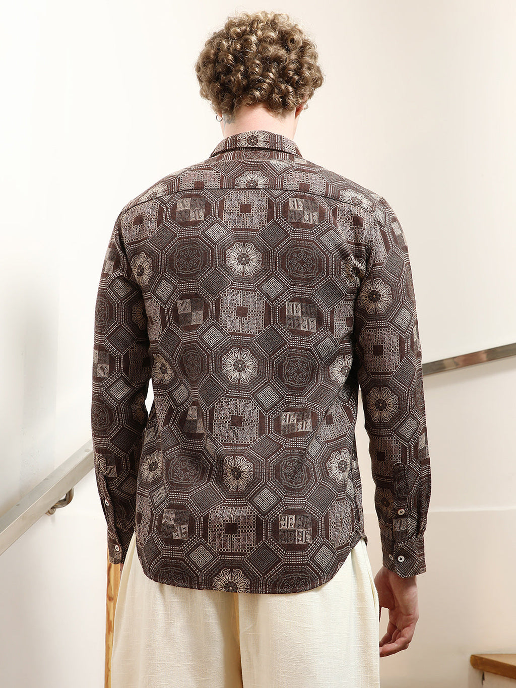 Geometric Pattern Cotton Blend Full Sleeve Shirt