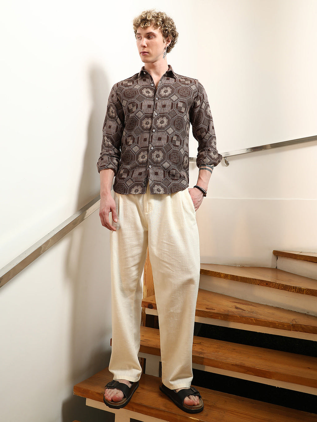 Geometric Pattern Cotton Blend Full Sleeve Shirt