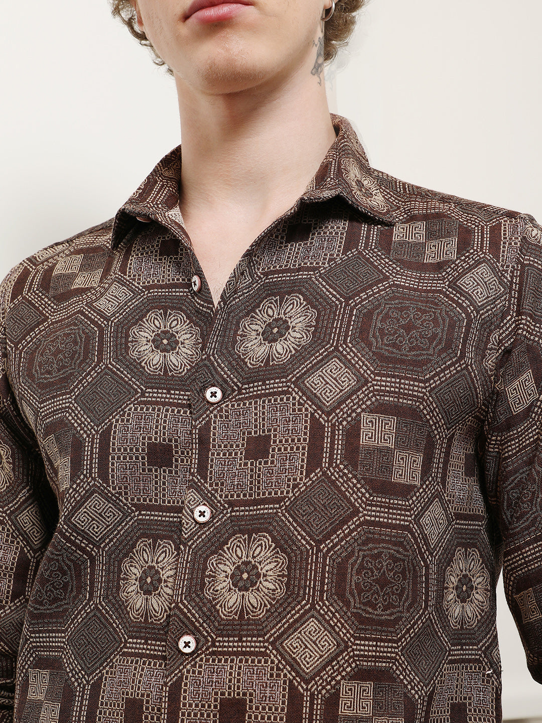 Geometric Pattern Cotton Blend Full Sleeve Shirt