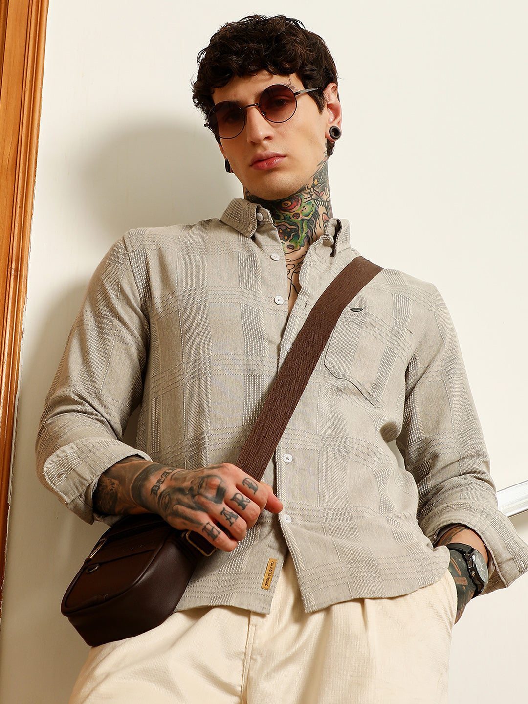 Light Grey Textured Cotton Blend Shirt