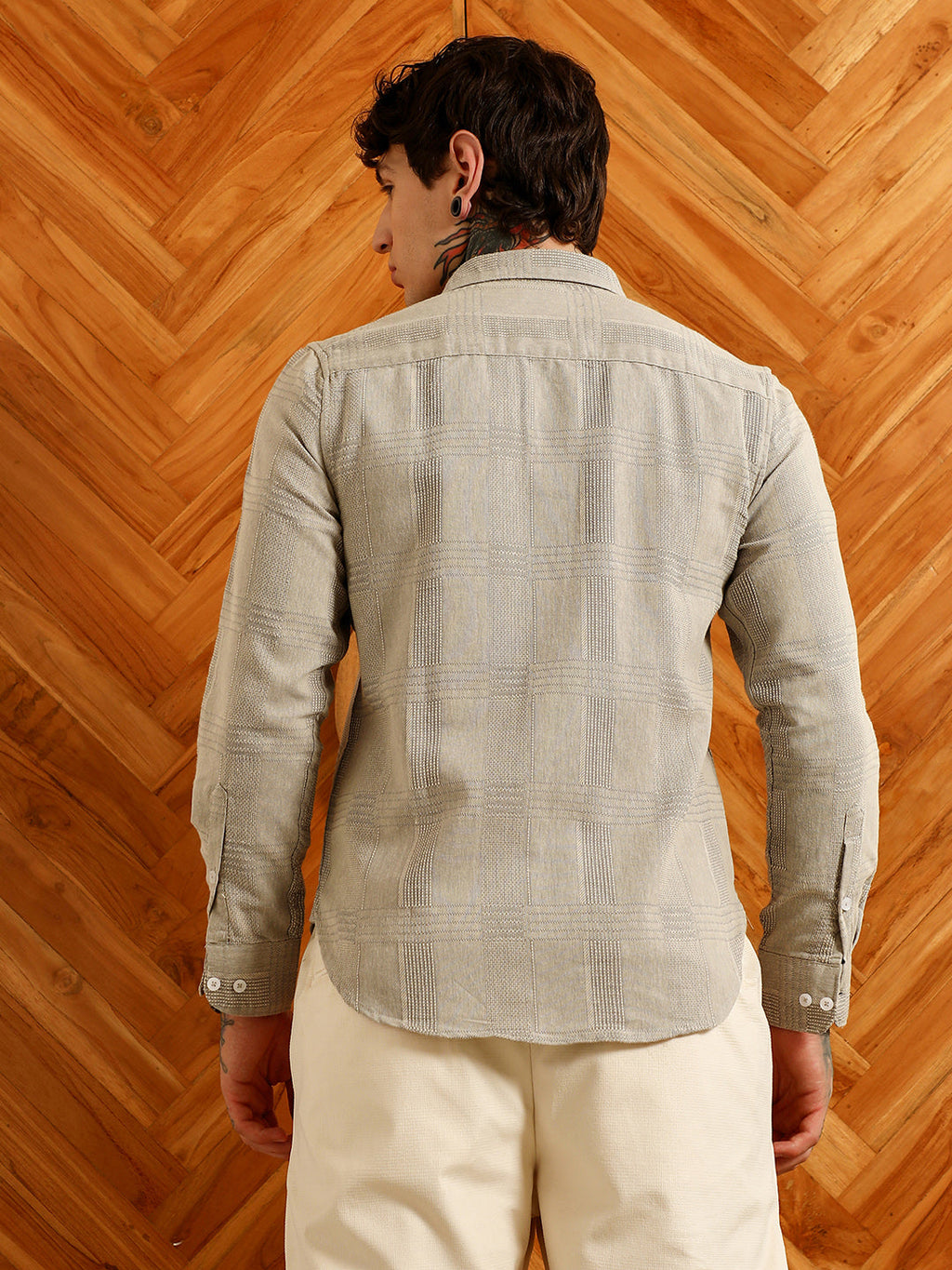 Light Grey Textured Cotton Blend Shirt