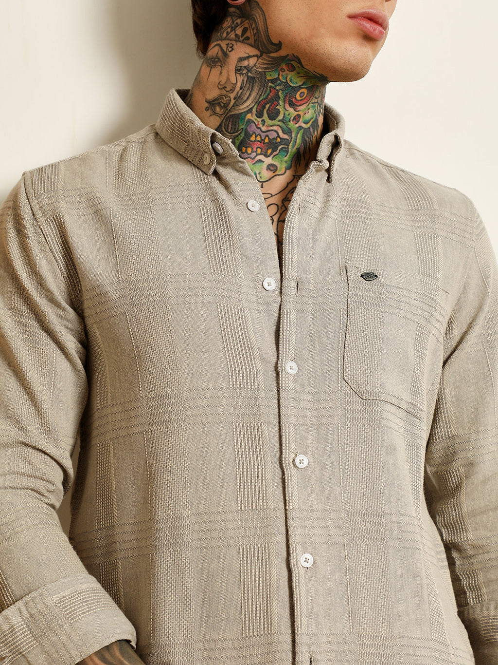 Light Grey Textured Cotton Blend Shirt