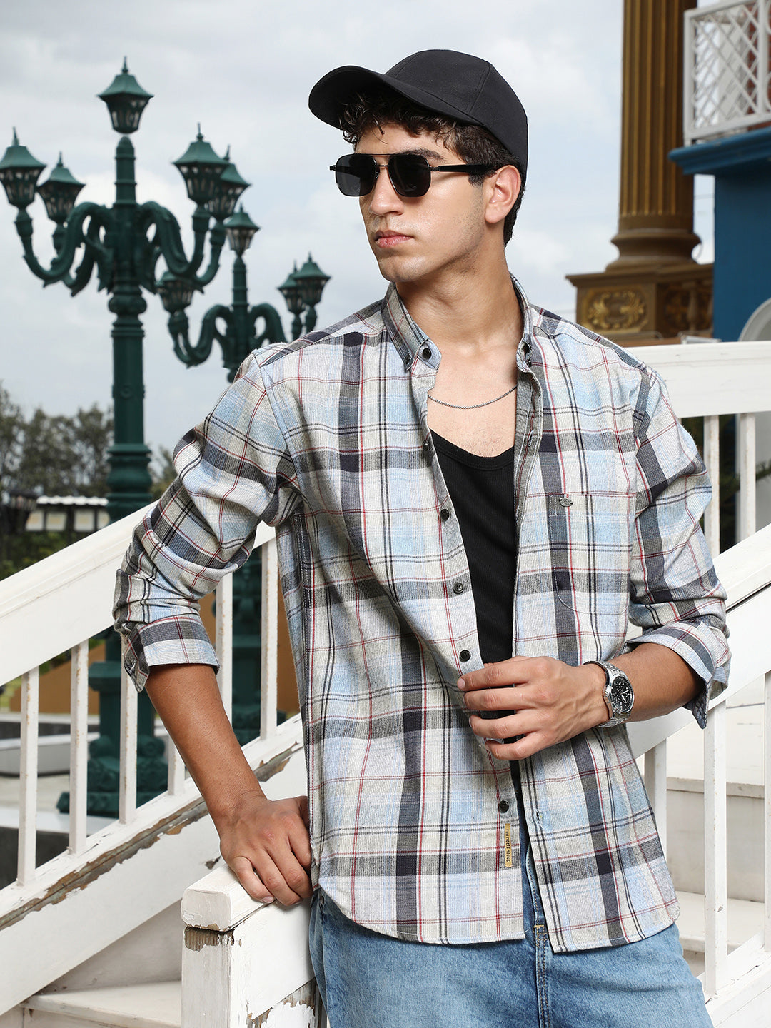 Brushing-Plaid Regular Shirt