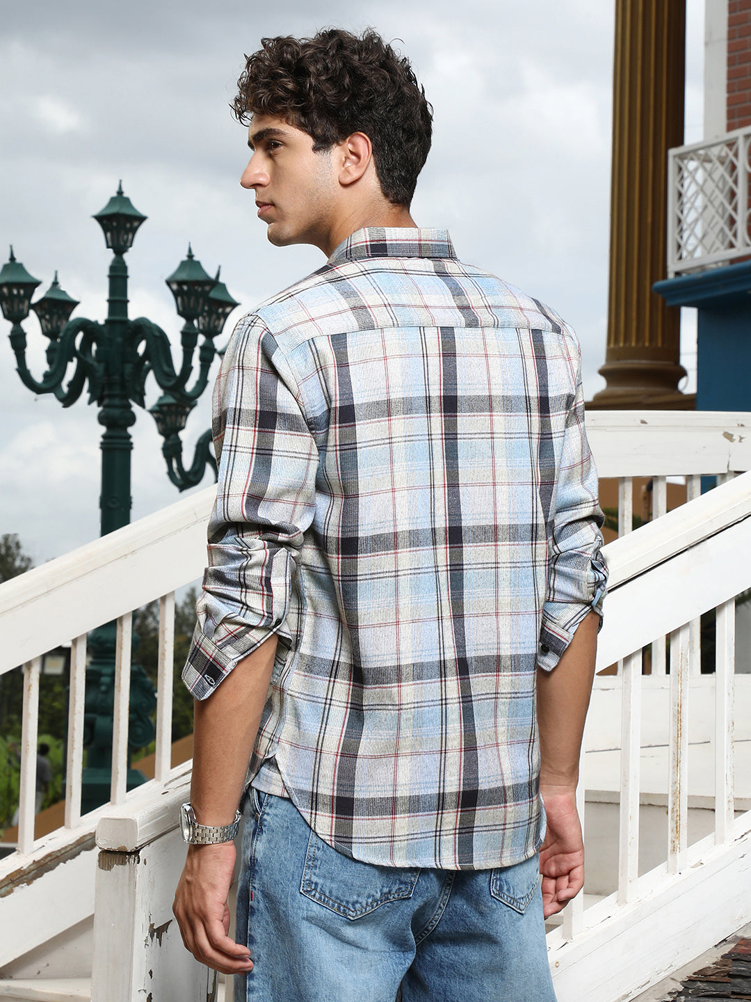 Brushing-Plaid Regular Shirt