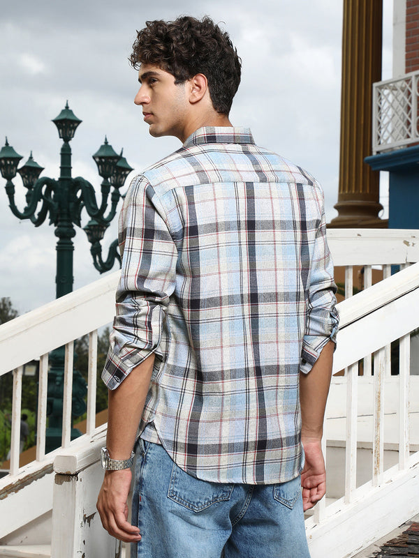 Brushing-Plaid Regular Shirt