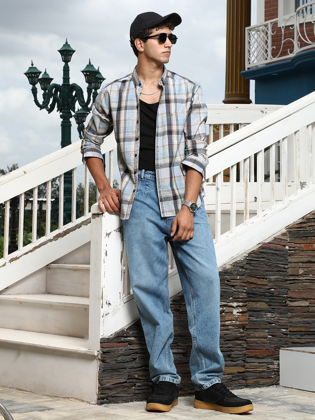 Brushing-Plaid Regular Shirt