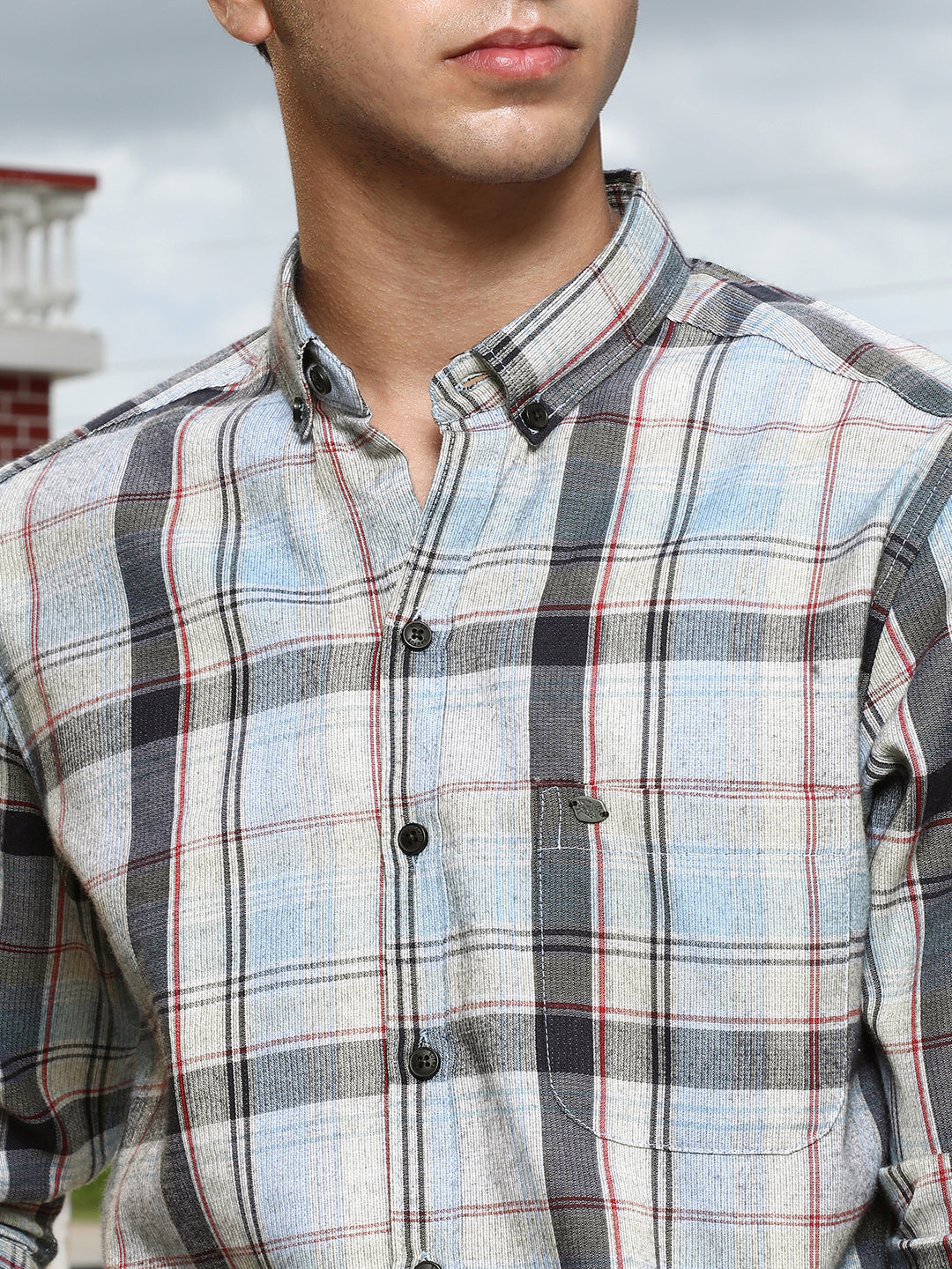 Brushing-Plaid Regular Shirt