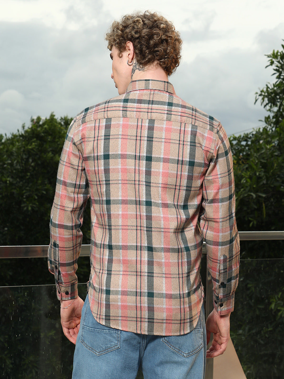 Slim Fit Tartan Check Cotton Polyester Blend Shirt