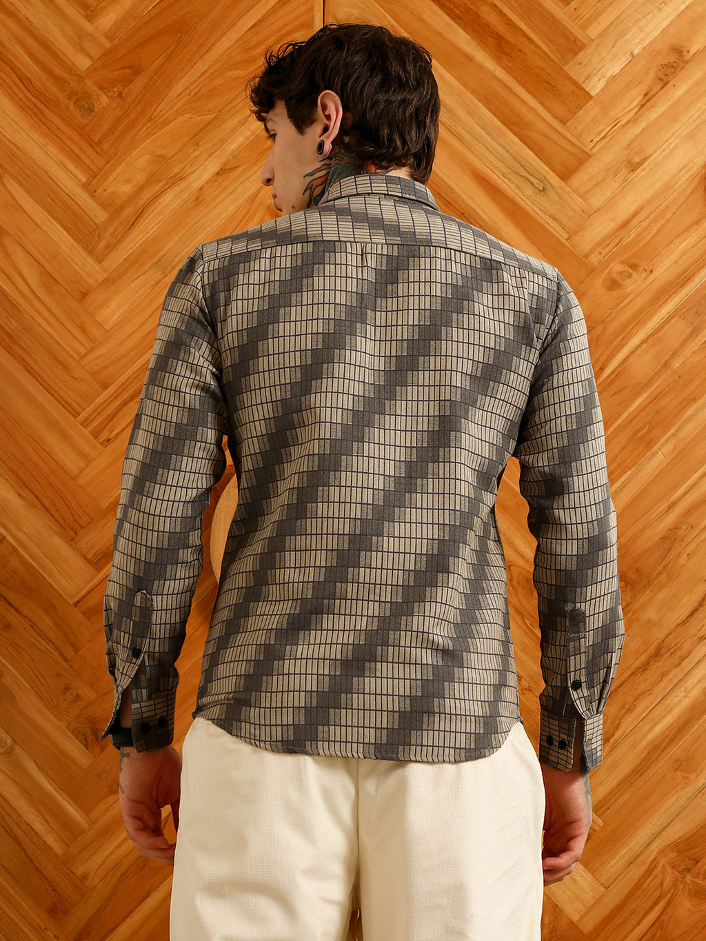 Diagonal Check Slim Fit Shirt - Cotton Polyester Blend