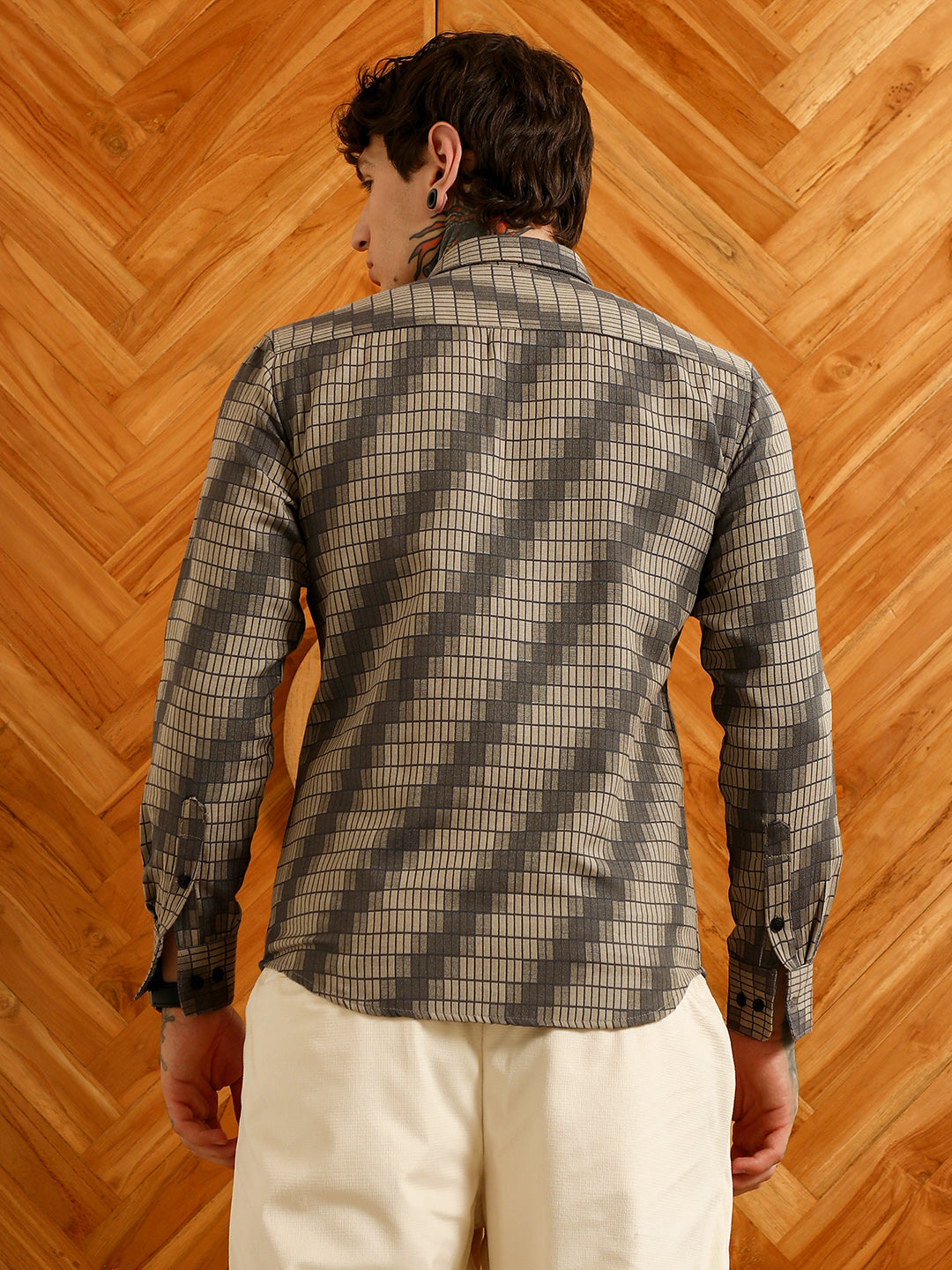 Diagonal Check Slim Fit Shirt - Cotton Polyester Blend