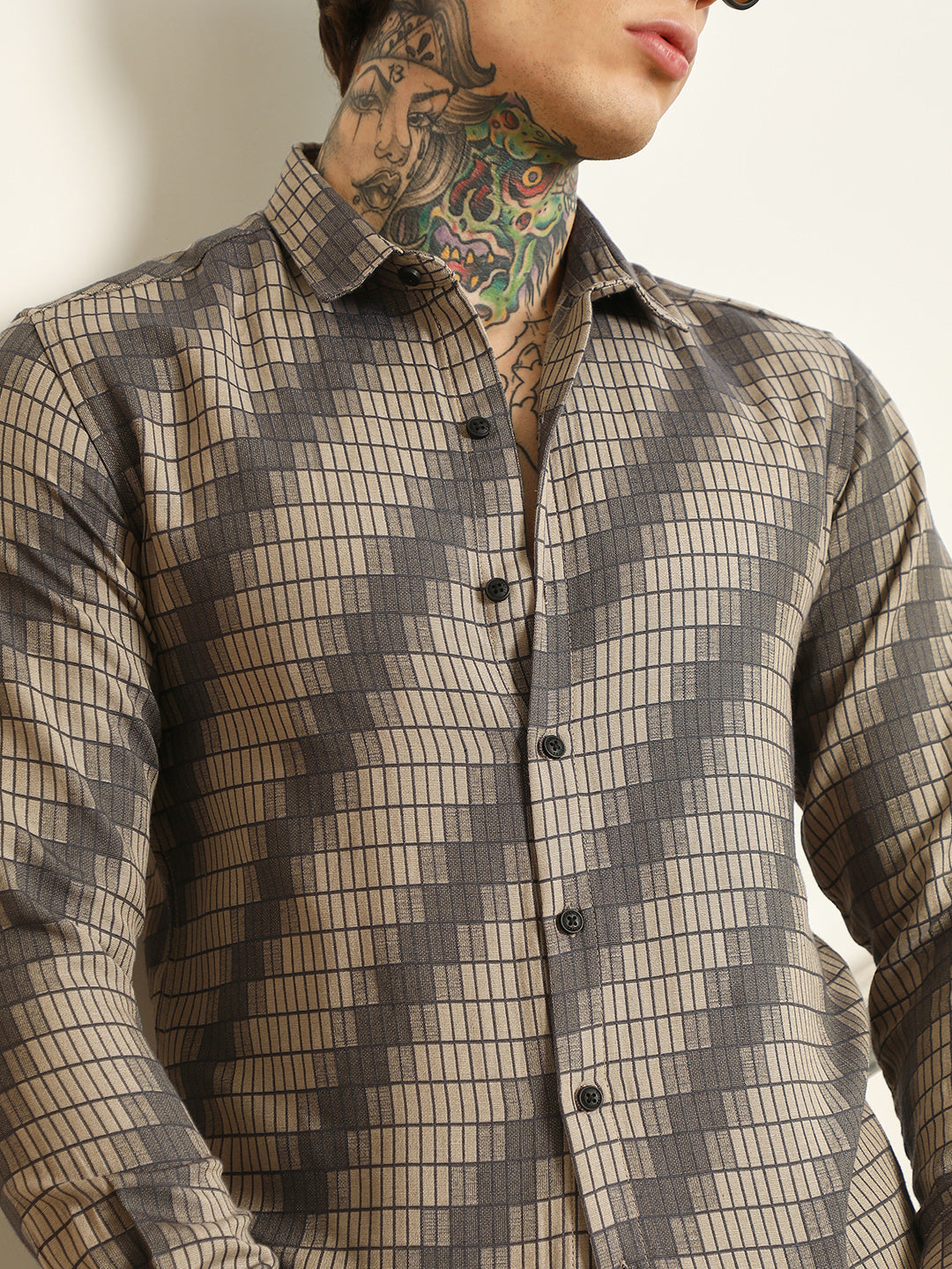 Diagonal Check Slim Fit Shirt - Cotton Polyester Blend