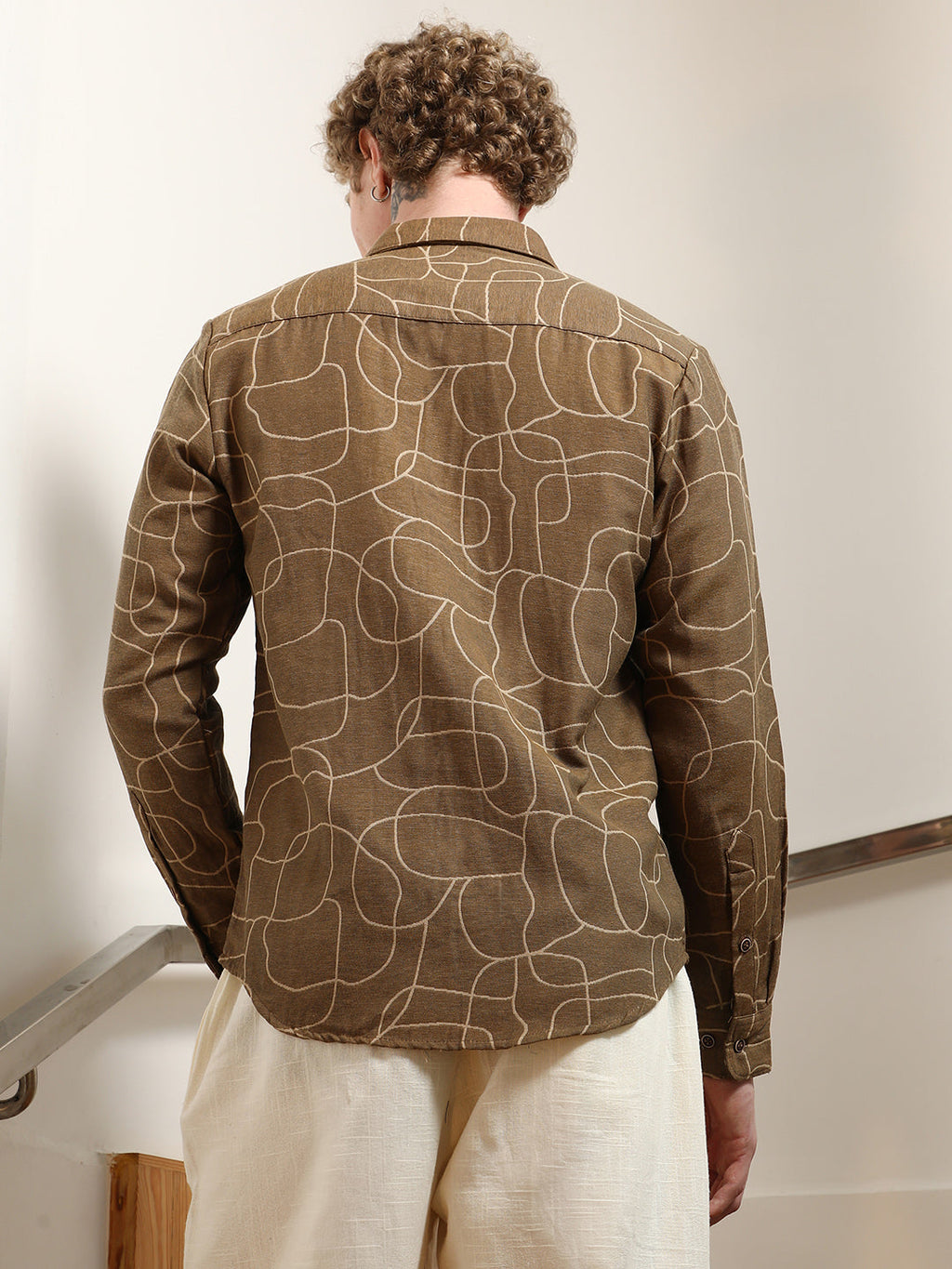 Brown Abstract Print Cotton Blend Full Sleeve Shirt