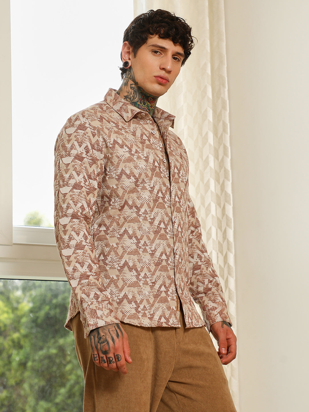 Geometric Pattern Cotton Blend Full Sleeve Shirt