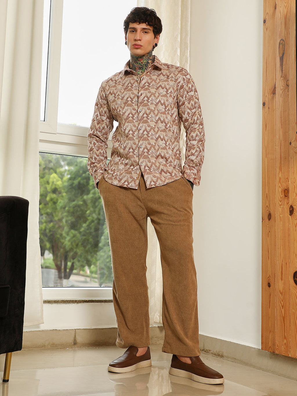 Geometric Pattern Cotton Blend Full Sleeve Shirt