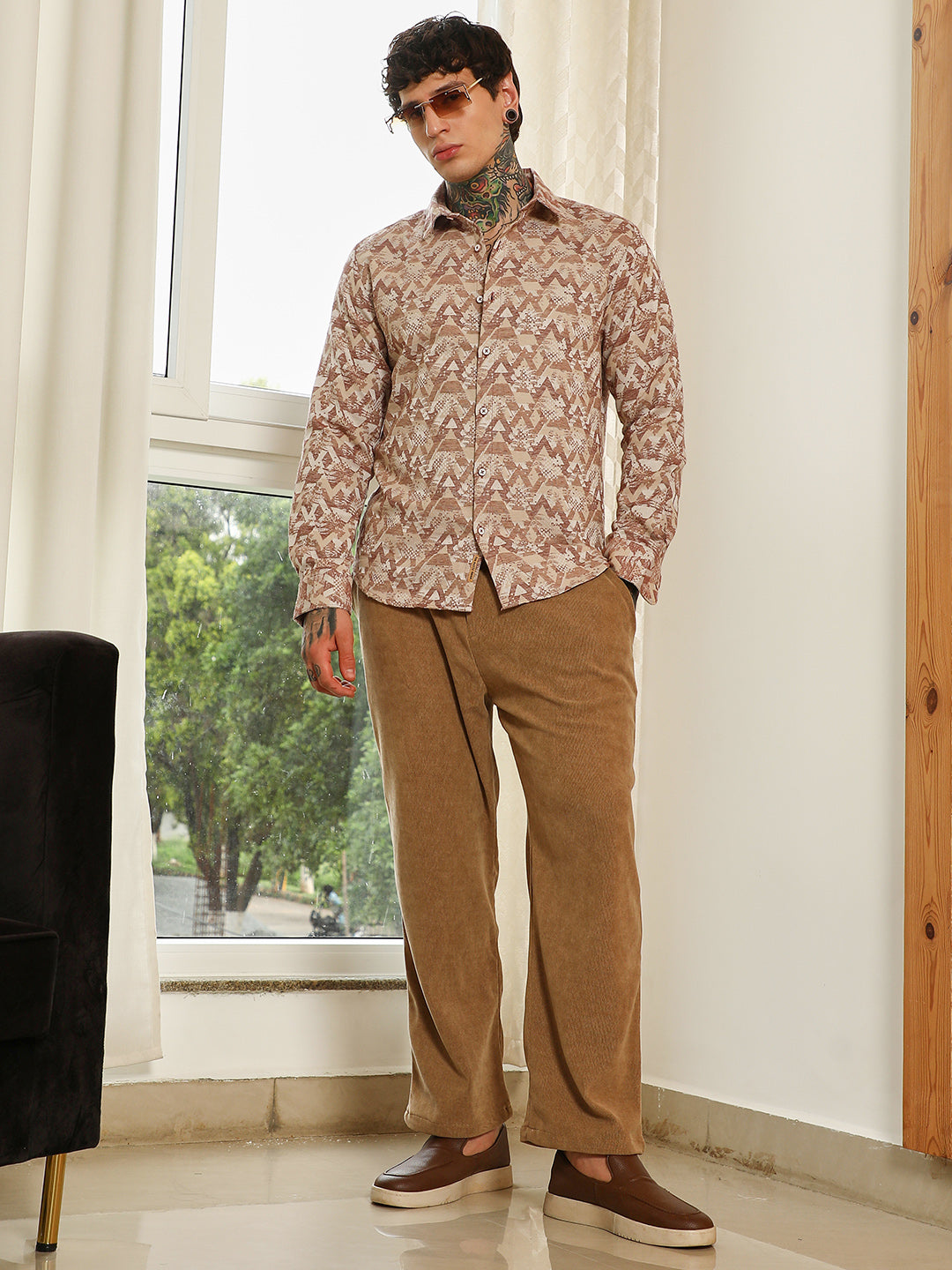 Geometric Pattern Cotton Blend Full Sleeve Shirt