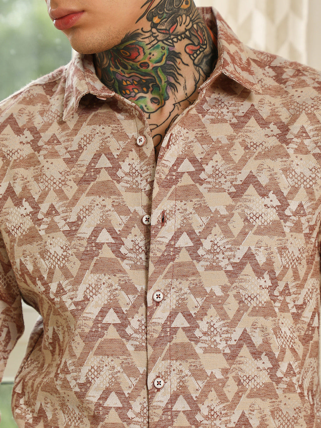 Geometric Pattern Cotton Blend Full Sleeve Shirt