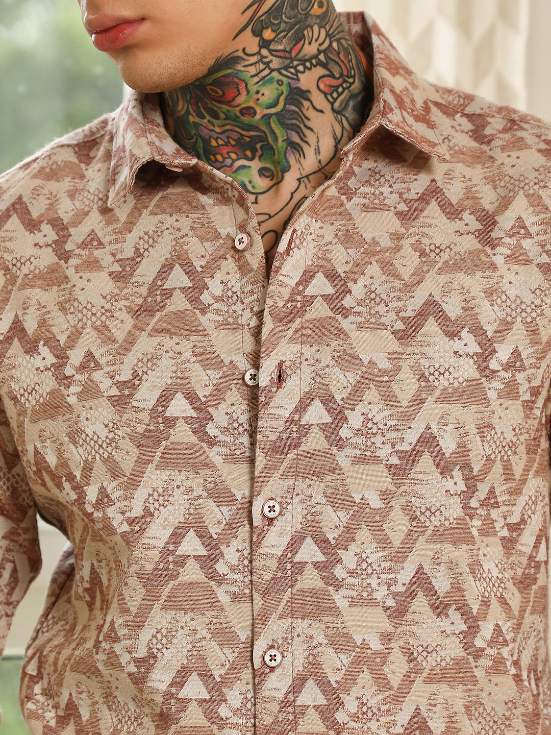 Geometric Pattern Cotton Blend Full Sleeve Shirt