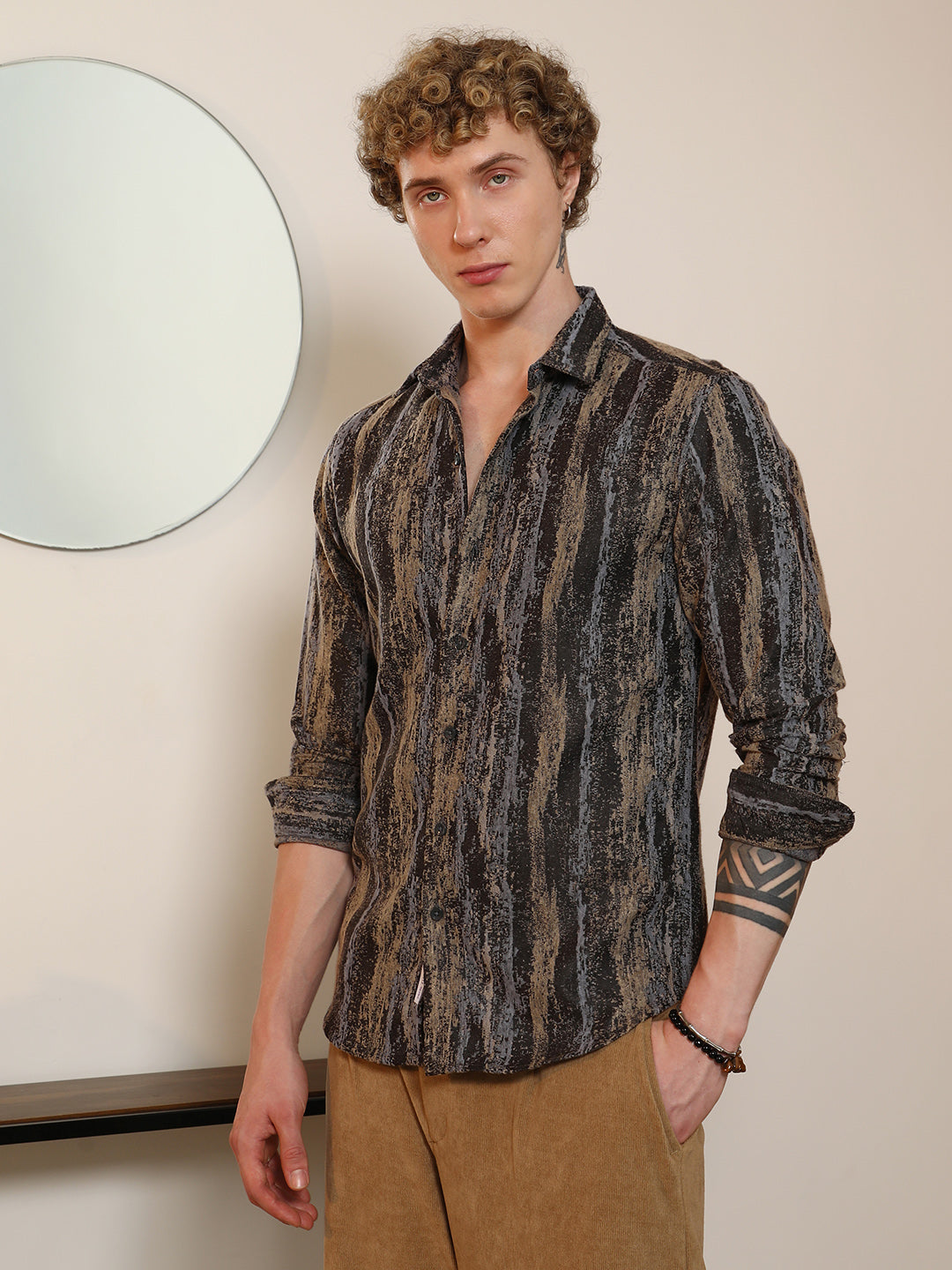 Artistic Striped Cotton-Polyester Blend Shirt