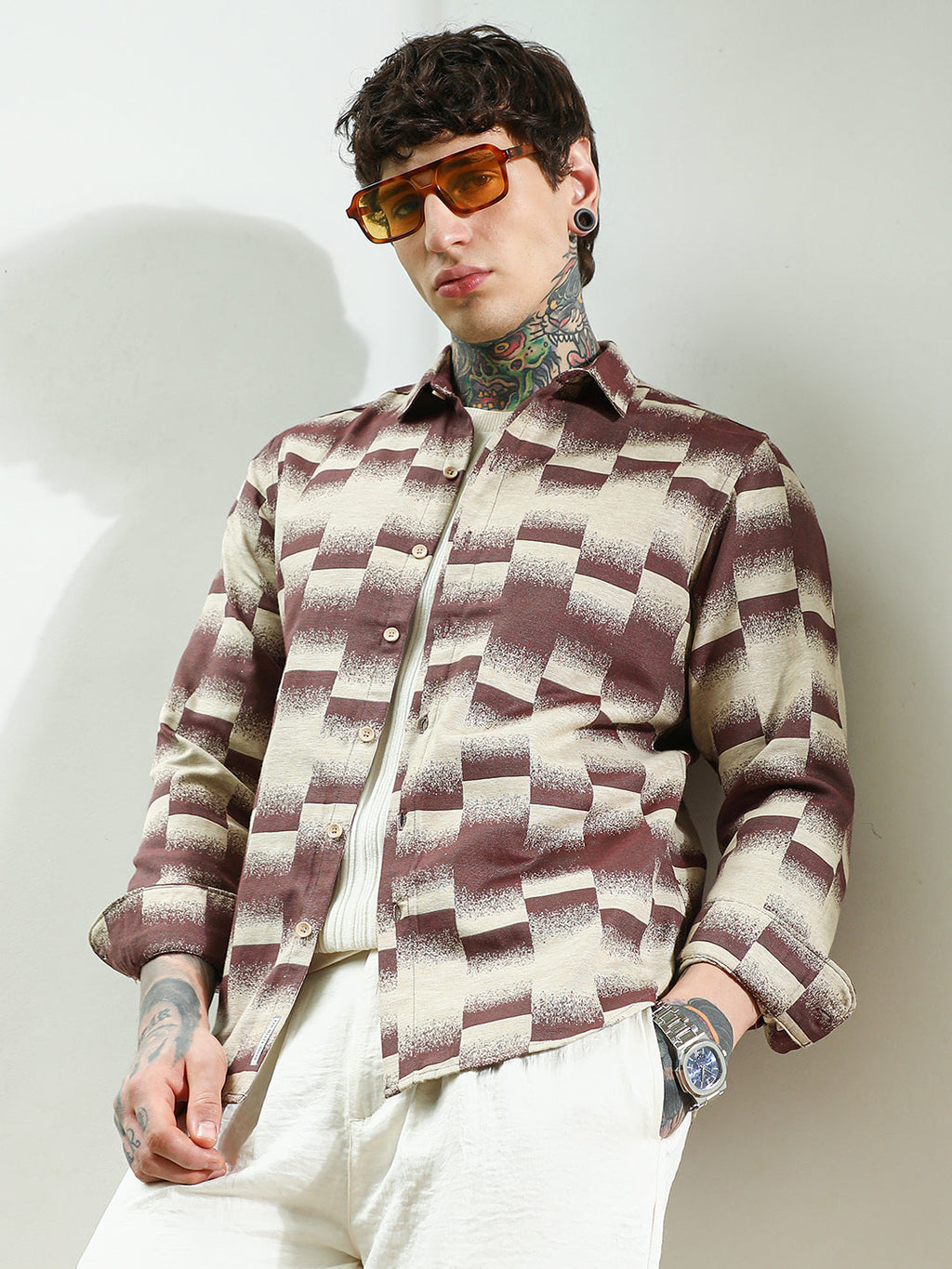 Geometric Pattern Cotton Blend Full Sleeve Shirt