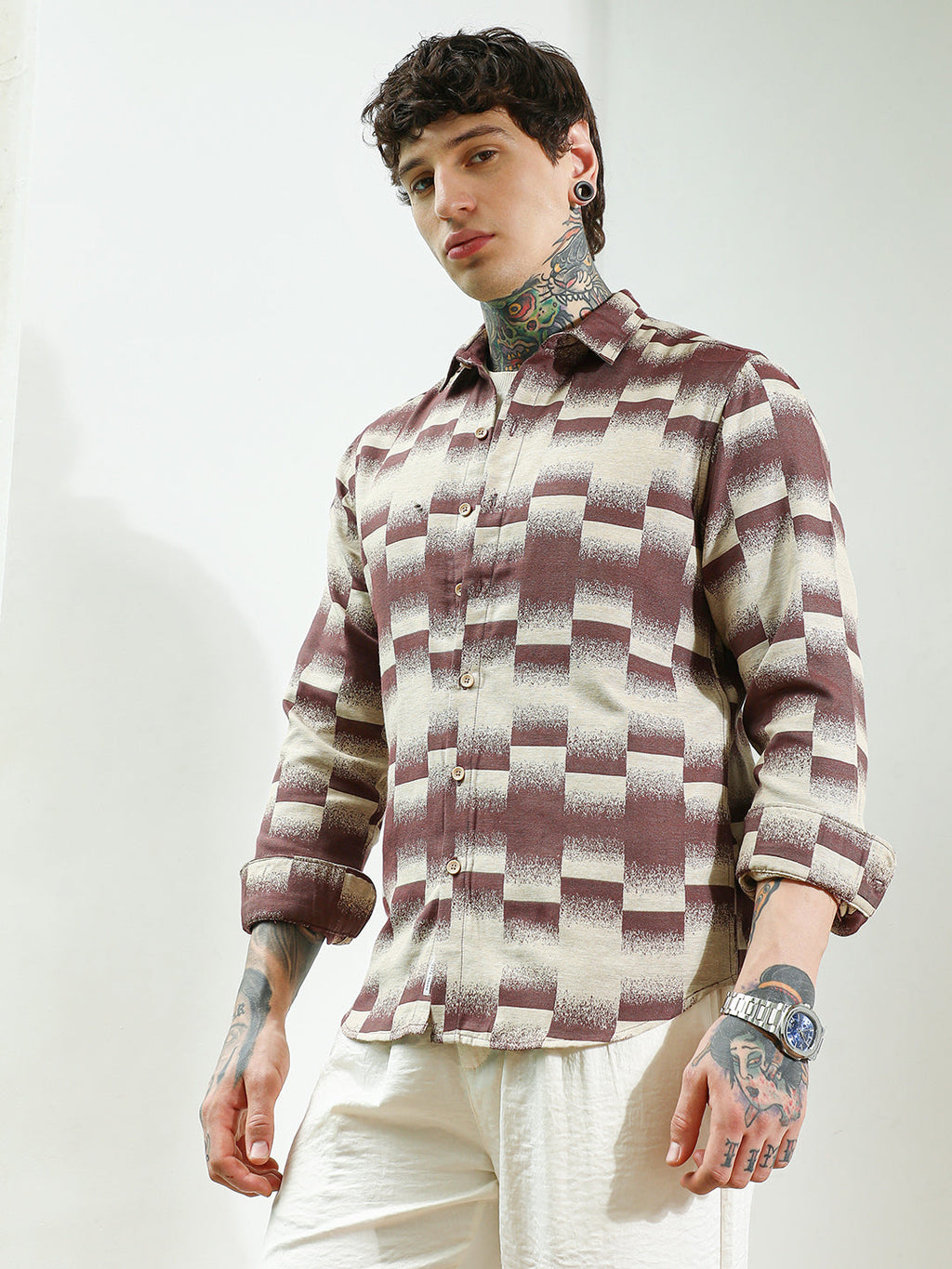 Geometric Pattern Cotton Blend Full Sleeve Shirt