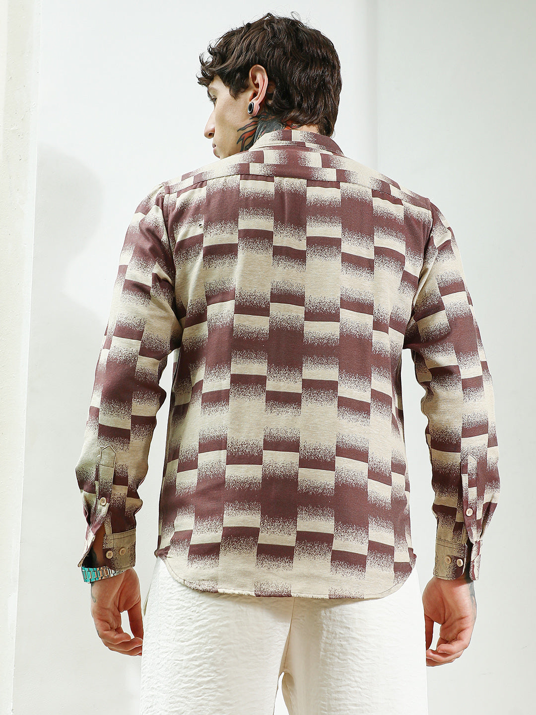 Geometric Pattern Cotton Blend Full Sleeve Shirt