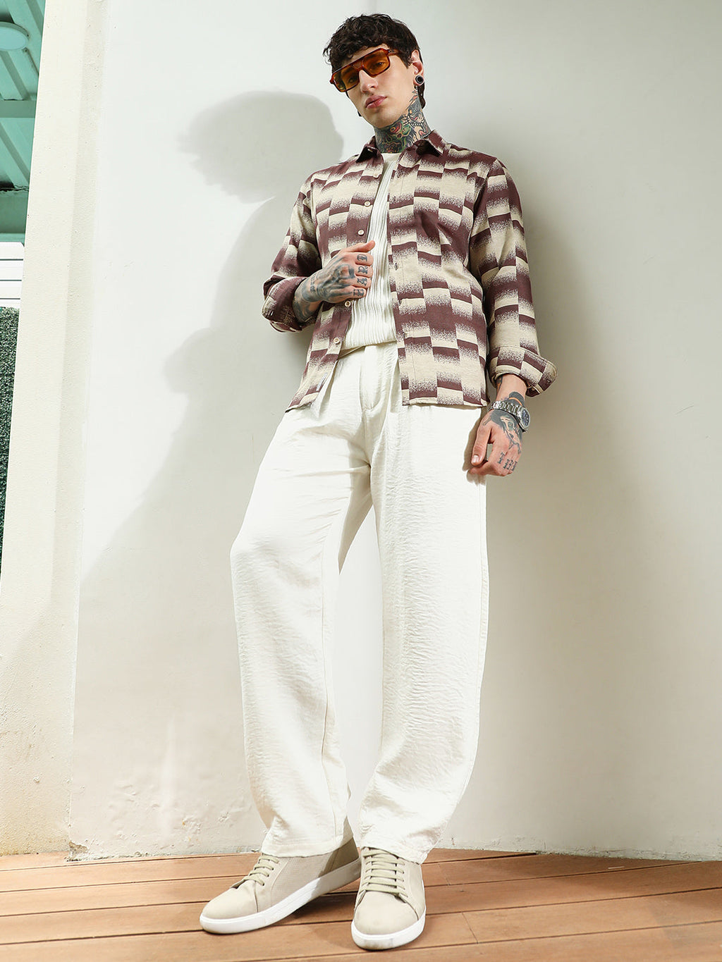 Geometric Pattern Cotton Blend Full Sleeve Shirt