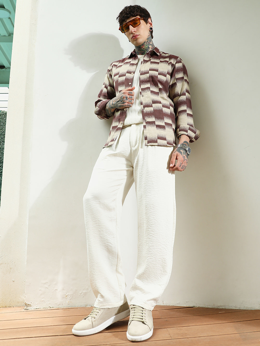 Geometric Pattern Cotton Blend Full Sleeve Shirt