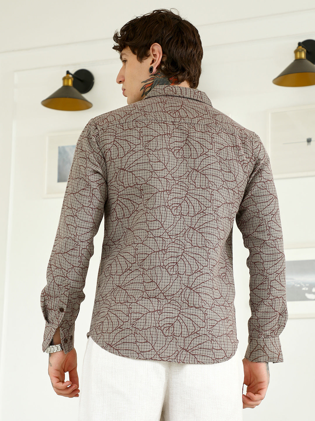 Slim Fit Abstract Patterned Cotton-Poly Blend Shirt