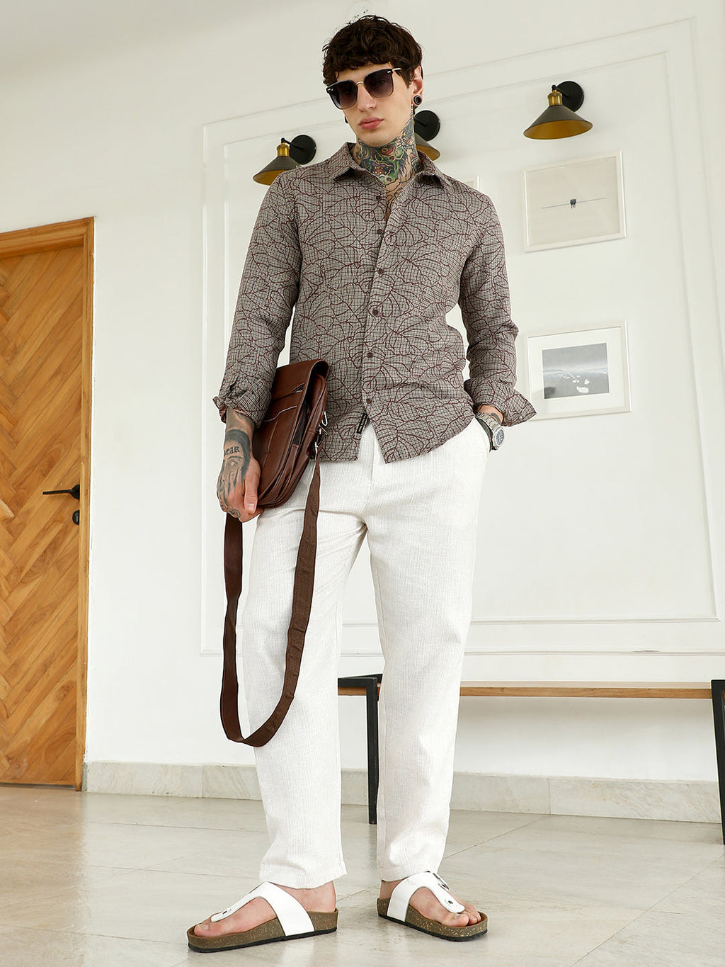 Slim Fit Abstract Patterned Cotton-Poly Blend Shirt