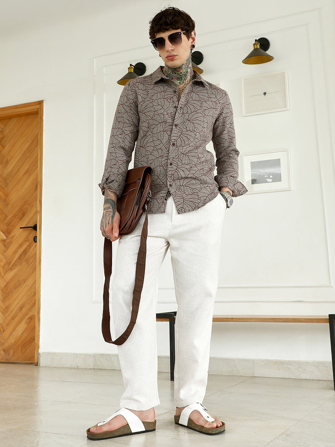 Slim Fit Abstract Patterned Cotton-Poly Blend Shirt