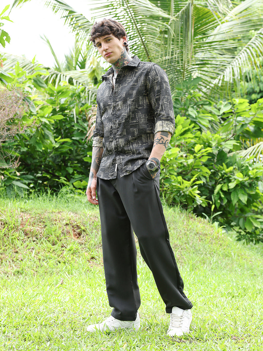 Contrast Scratch-Jacquard Shirt