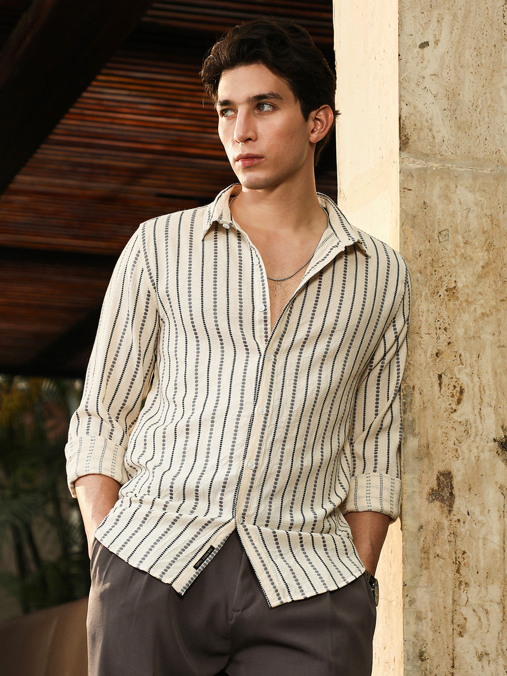 Dotted-Stripe Jacquard Shirt