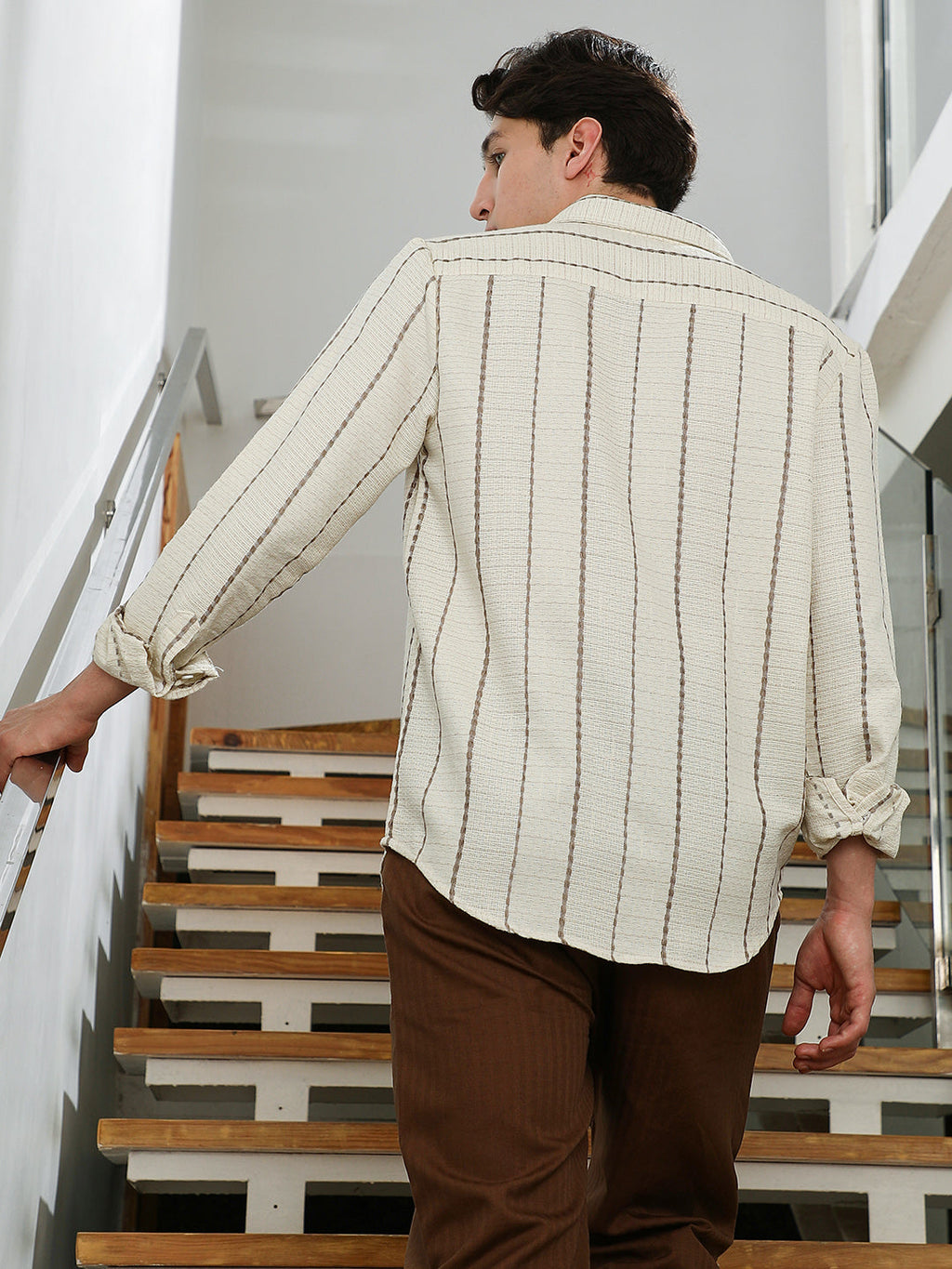 Textured Striped Cotton-Polyester Blend Shirt