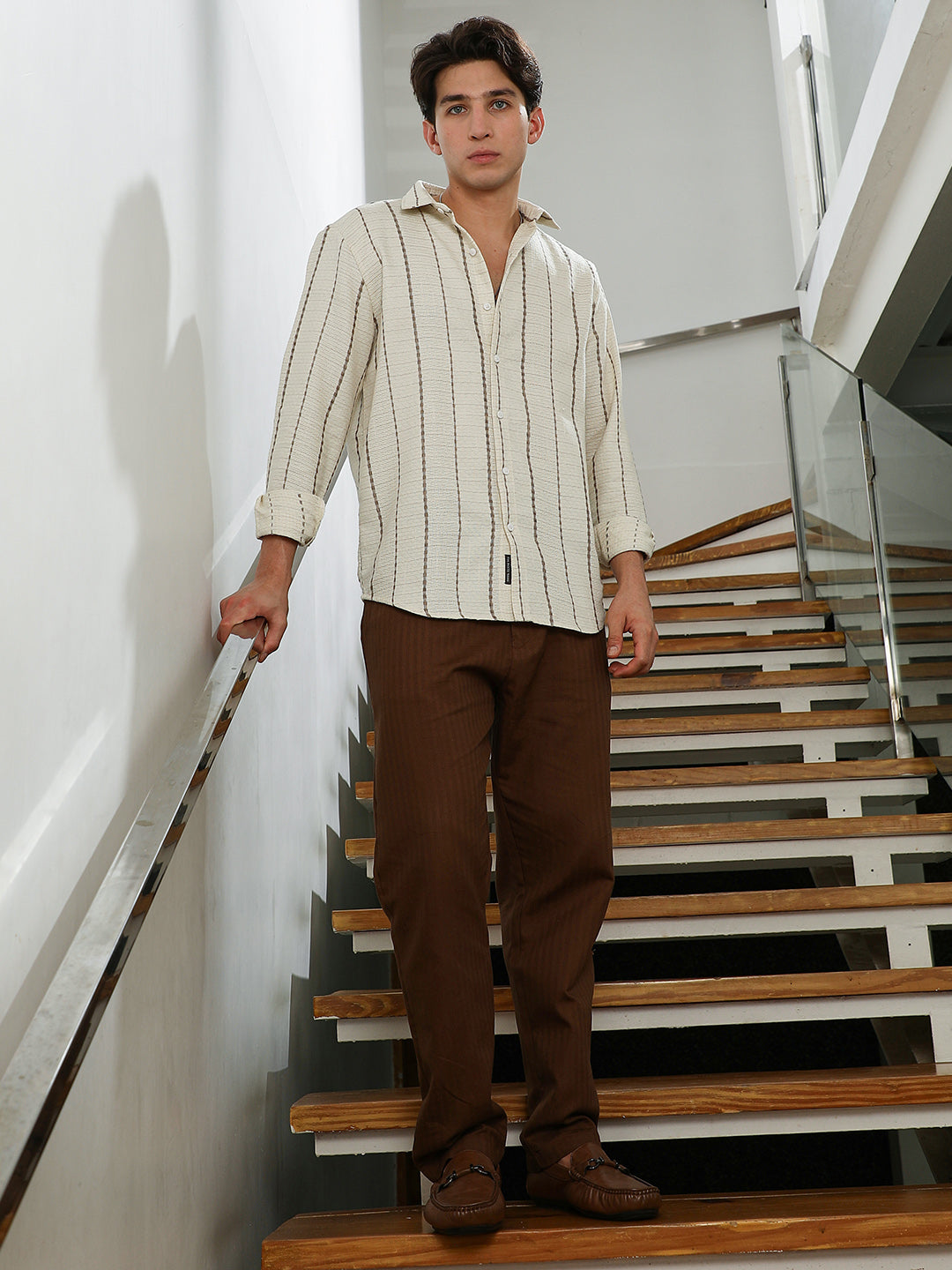 Textured Striped Cotton-Polyester Blend Shirt