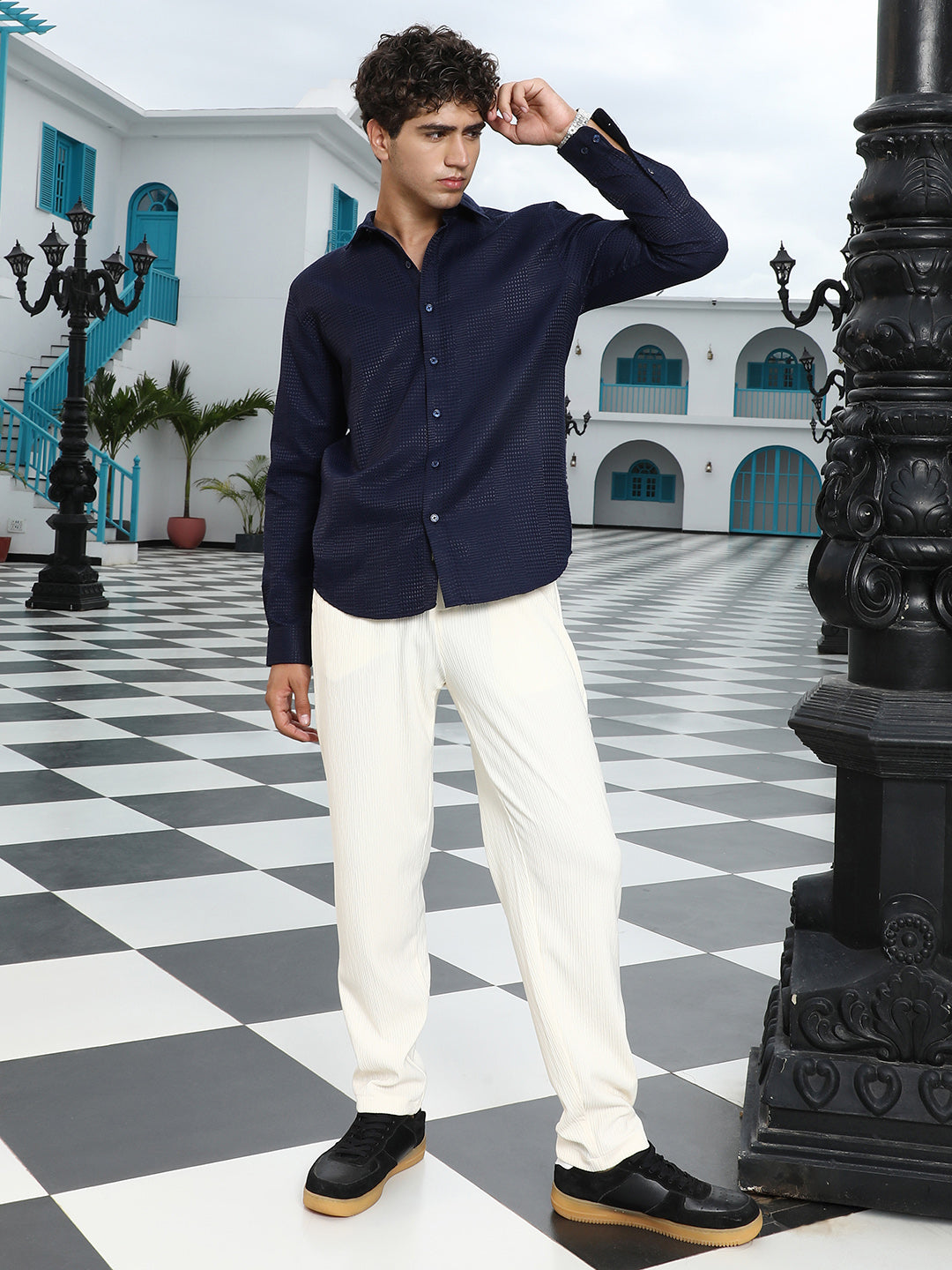 Geometric-Panel Jacquard Shirt