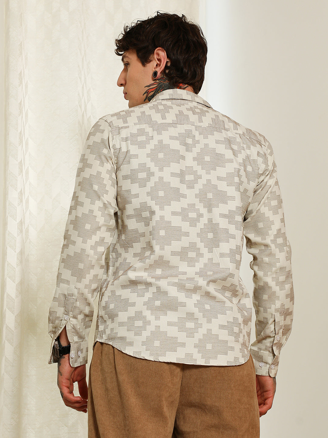 Geometric Pattern Cotton Blend Full Sleeve Shirt