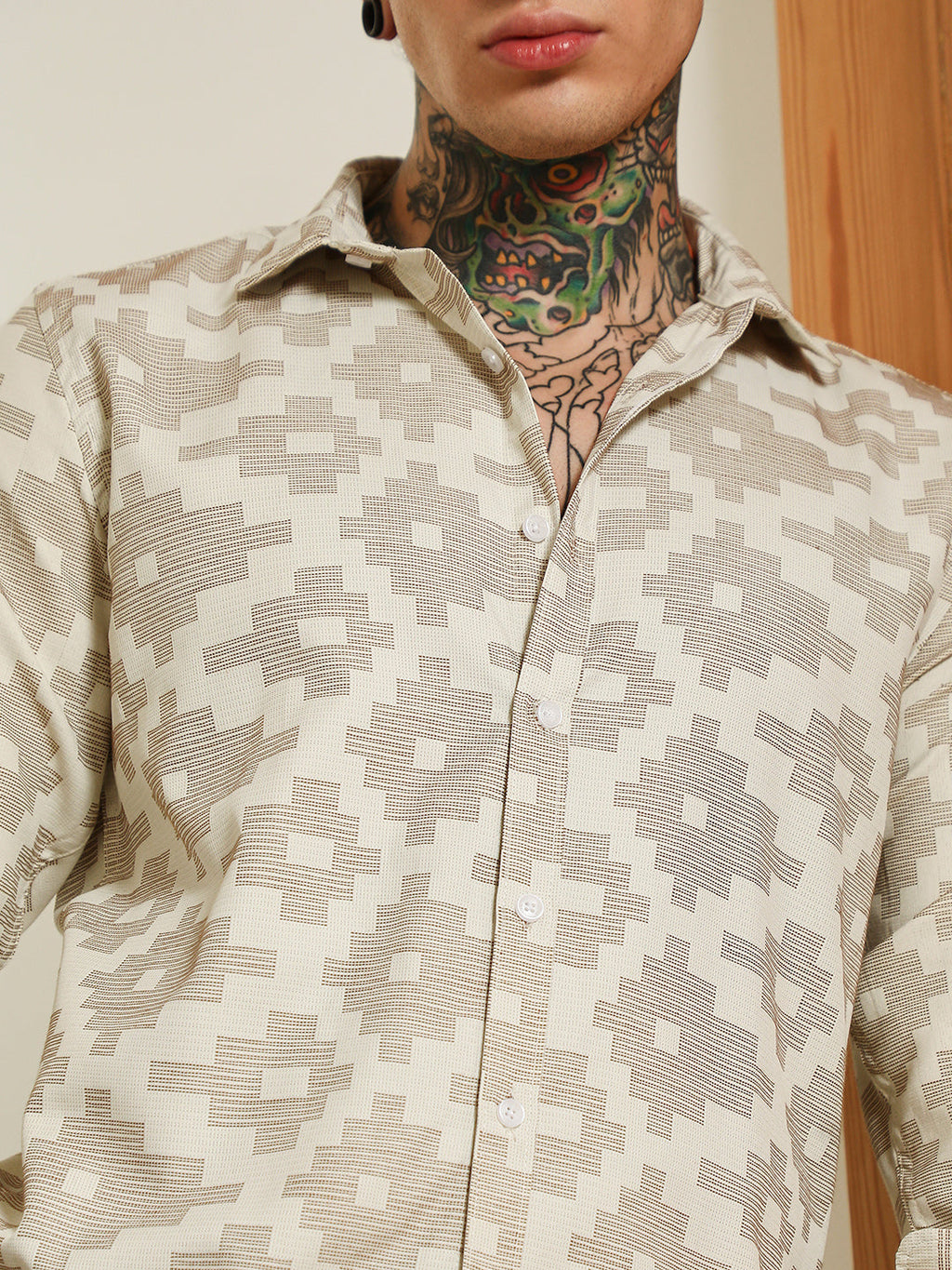 Geometric Pattern Cotton Blend Full Sleeve Shirt